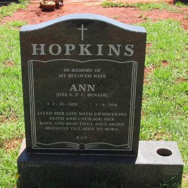 HOPKINS Ann nee BENADE 1928-2001
