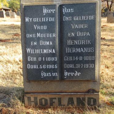 HOFLAND Hendrik Hermanus 1889-1970 &amp; Wilhelmina 1893-1965