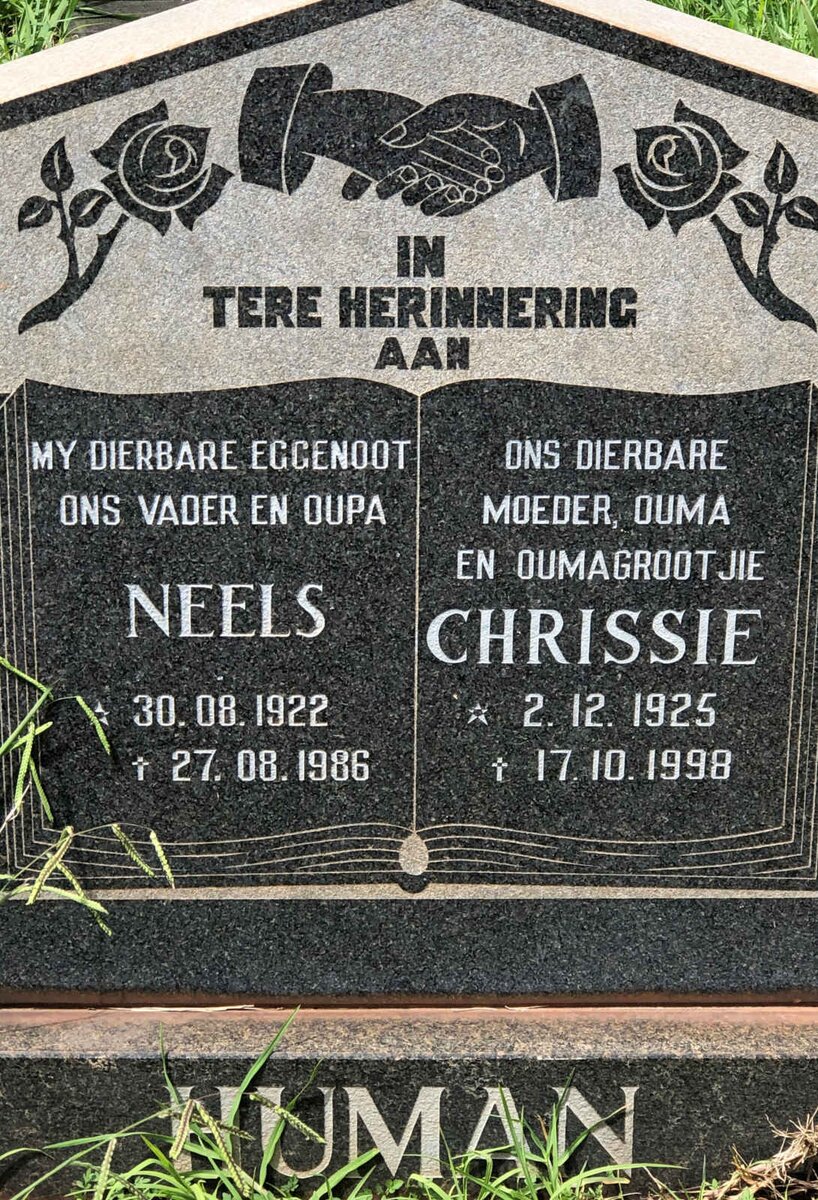 HUMAN Neels 1922-1986 &amp; Chrissie 1925-1998