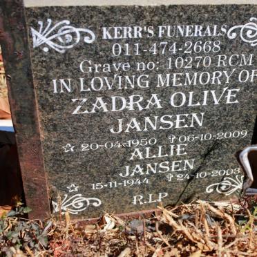 JANSEN Allie 1944-2003 &amp; Zadra Olive 1950-2009