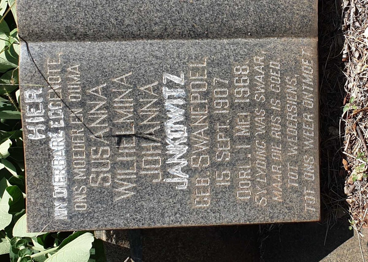JANKOWITZ Susanna Wilhelmina Johanna nee SWANEPOEL 1907-1968