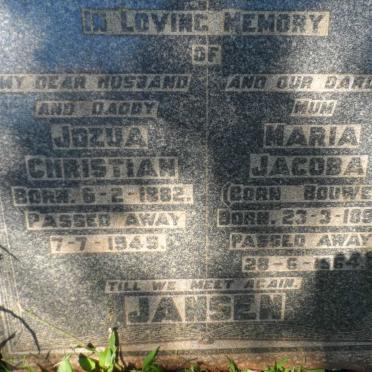 JANSEN Jozua Christian 1882-1945 &amp; Maria Jacoba BOUWER 1892-1964