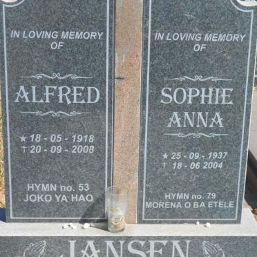 JANSEN Alfred 1918-2008 &amp; Sophie Anna 1937-2004