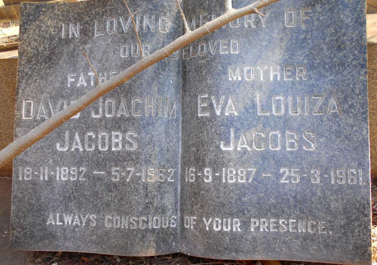 JACOBS David Joachim 1892-1962 &amp; Eva Louiza 1887-1961