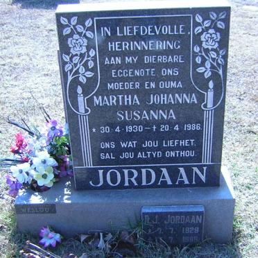 JORDAAN R.J. 1929-1995 &amp; Martha Johanna Susanna 1930-1986