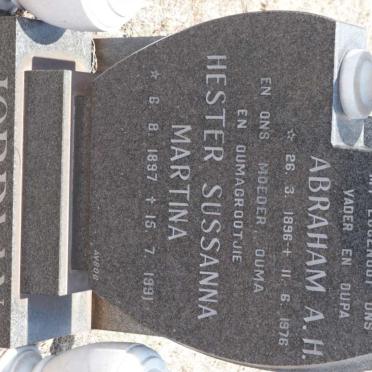 JORDAAN Abraham A.H. 1896-1976 &amp; Hester Sussanna Martina 1897-1991