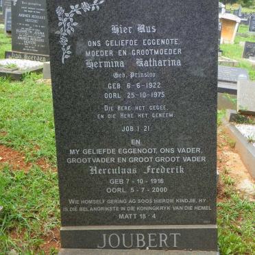 JOUBERT Herculaas Frederik 1916-2000 &amp; Hermina Katharina nee PRINSLOO 1922-1975