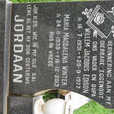 JORDAAN Willem Jacobus Edison 1931-1977 &amp; Maria Magdalena WINTER 1939-2013