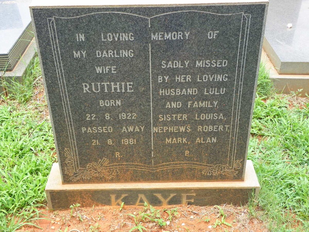 KAYE Ruthie 1922-1981