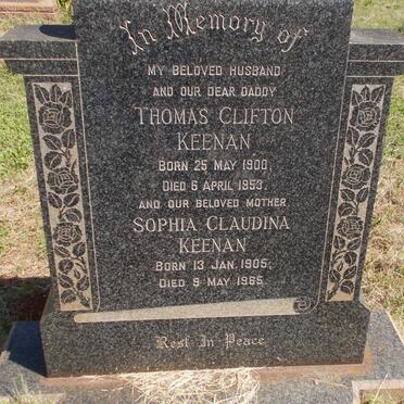 KEENAN Thomas Clifton 1900-1953 & Sophia Claudina 1905-1965