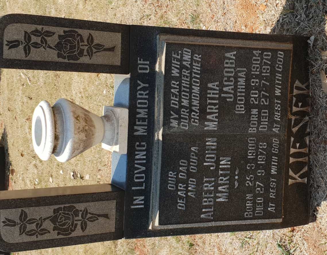 KIESER Albert John Martin 1900-1978 &amp; Martha Jacoba BOTHMA 1904-1970