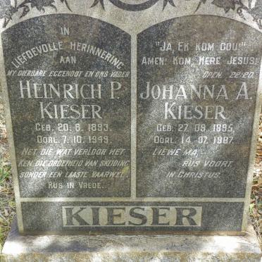 KIESER Heinrich P, 1893-1949 &amp; Johanna A. 1895-1987