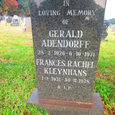 KLEYNHANS Frances Rachel 1931-1978 :: ADENDORFF Gerald 1926-1971