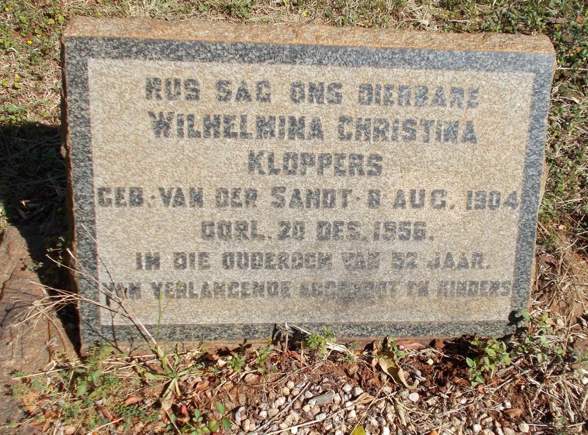 KLOPPERS Wilhelmina Christina nee VAN DER SANDT 1904-1956