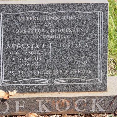 KOCK Josias A., de 1908-1988 &amp; Augusta J. HAMMAN 1914-1953