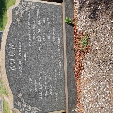 KOCK Jan Matthys 1876-1962 &amp; Wilhelmina Christina 1888-1959