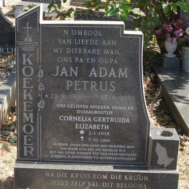 KOEKEMOER Jan Adam 1916-1985 &amp; Cornelia Gertruida Elizabeth 1919-2006