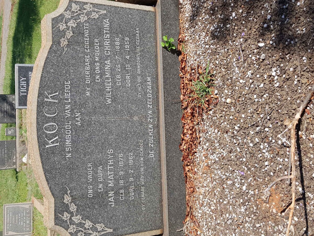 KOCK Jan Matthys 1876-1962 &amp; Wilhelmina Christina 1888-1959