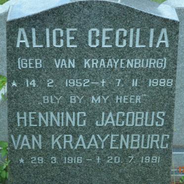 KRAAYENBURG Henning Jacobus, van 1916-1991 :: ? Alice Cecilia nee VAN KRAAYENBURG 1952-1988