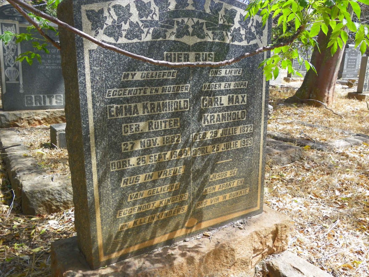 KRANHOLD Carl Max 1872-1953 &amp; Emma RUITER 1882-1949