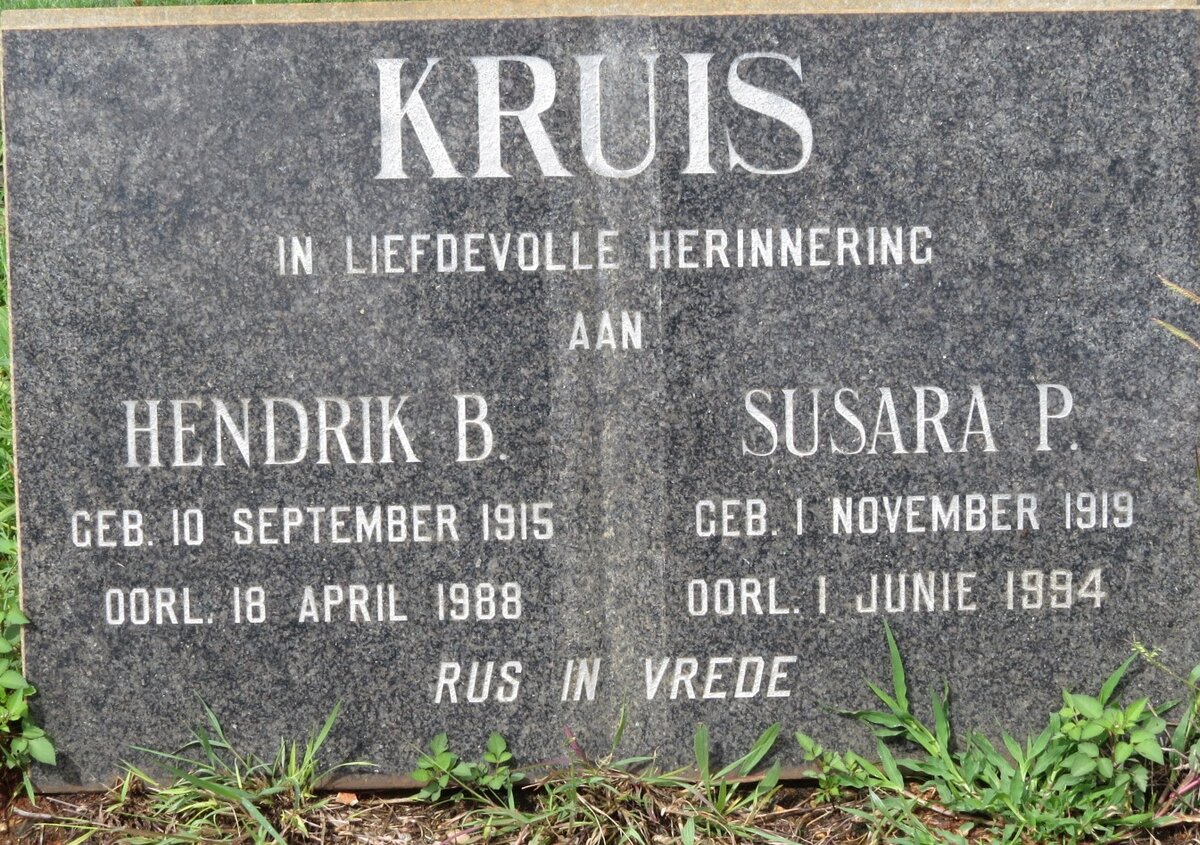 KRUIS Hendrik B. 1915-1988 &amp; Susara P. 1919-1994