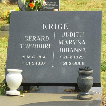 KRIGE Gerard Theodore 1914-1997 &amp; Judith Maryna Johanna 1925-2000