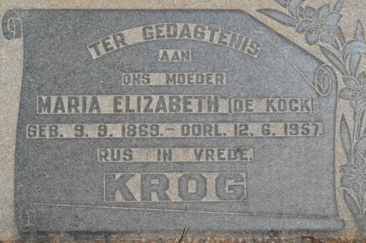 KROG Maria Elizabeth nee DE KOCK 1869-1957