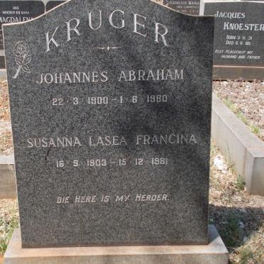 KRUGER Johannes Abraham 1900-1980 &amp; Susanna Lasea Francina 1903-1981