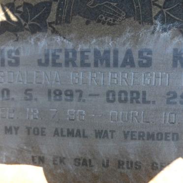 KRUGER Louis Jeremias 1897-1957 &amp; Magdalena Gertbreght 1898-1971