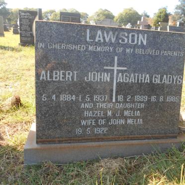 LAWSON Albert John 1884-1937 &amp; Agatha Gladys 1889-1985 :: MELIA Hazel M.J. 1922-