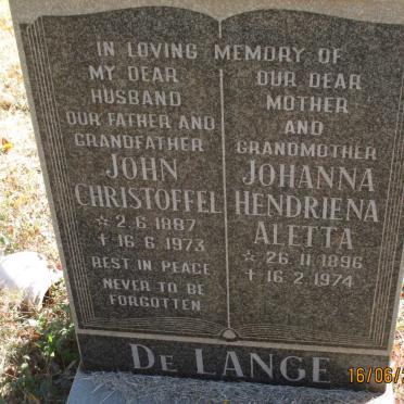 LANGE John Christoffel, de 1887-1973 &amp; Johanna Hendriena Aletta 1896-1974