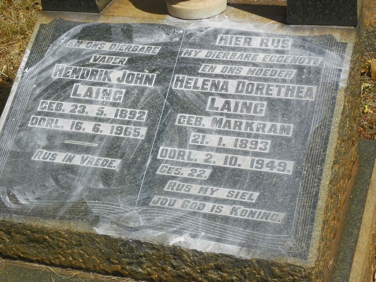 LAING Hendrik John 1892-1965 &amp; Helena Dorethea MARKRAM 1893-1948