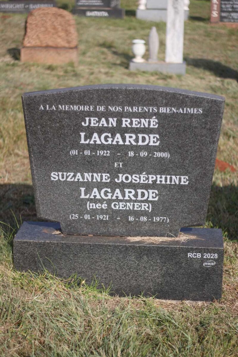 LAGARDE Jean René 1922-2000 &amp; Suzanne Joséphine GENER 1921-1977