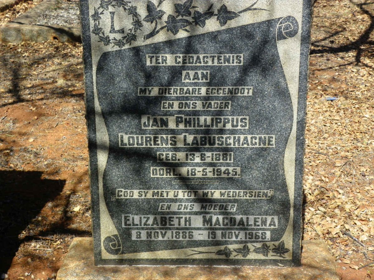 LABUSCHAGNE Jan Phillippus Lourens 1881-1945 &amp; Elizabeth Magdalena 1886-1968