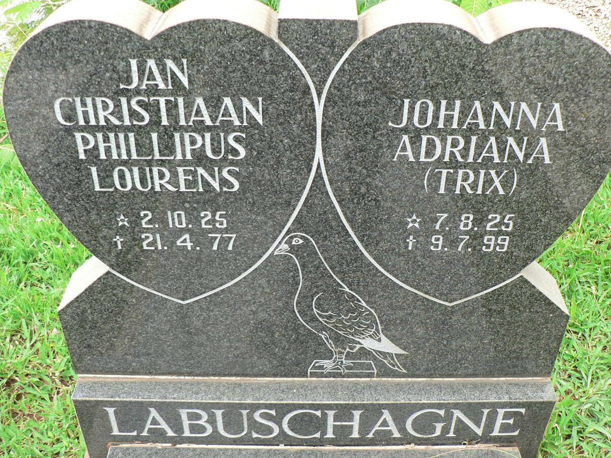 LABUSCHAGNE Jan Christiaan Phillipus Lourens 1925-1977 &amp; Johanna Adriana 1925-1999