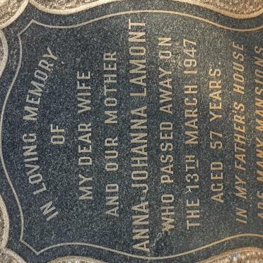 LAMONT Peter Alexander 1892-1979 :: LAMONT Anna Johanna -1947