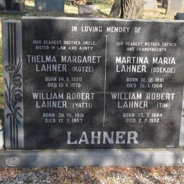 LAHNER William Robert 1884-1952 &amp; Martina Maria 1891-1964