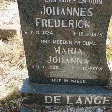 LANGE Johannes Frederick, de 1924-1979 &amp; Maria Johanna 1926-2004