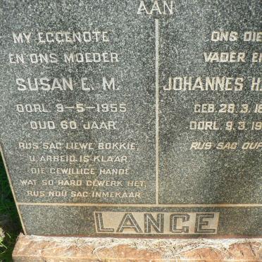 LANGE Johannes H. 1892-1965 &amp; Susan E.M. -1955