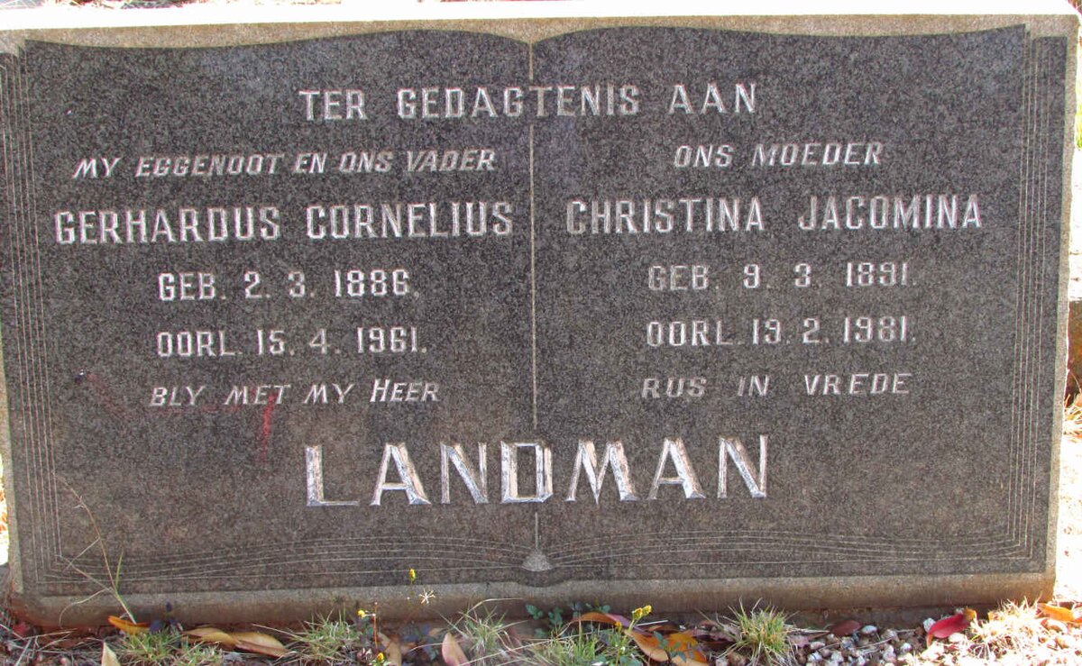 LANDMAN Gerhardus Cornelius 1886-1961 &amp; Christina Jacomina 1891-1981