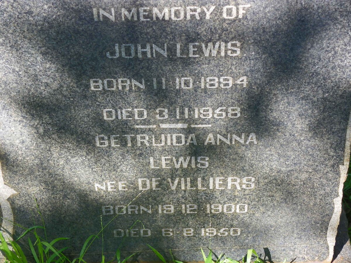 LEWIS John 1894-1958 &amp; Gertruida Anna DE VILLIERS 1900-1950