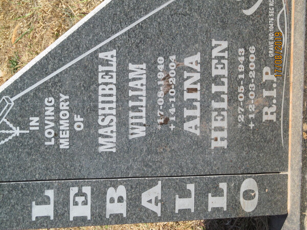 LEBALLO Mashibela William 1940-2004 &amp; Alina Hellen 1943-2006