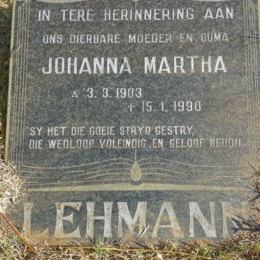 LEHMAN Johanna Martha 1903-1990