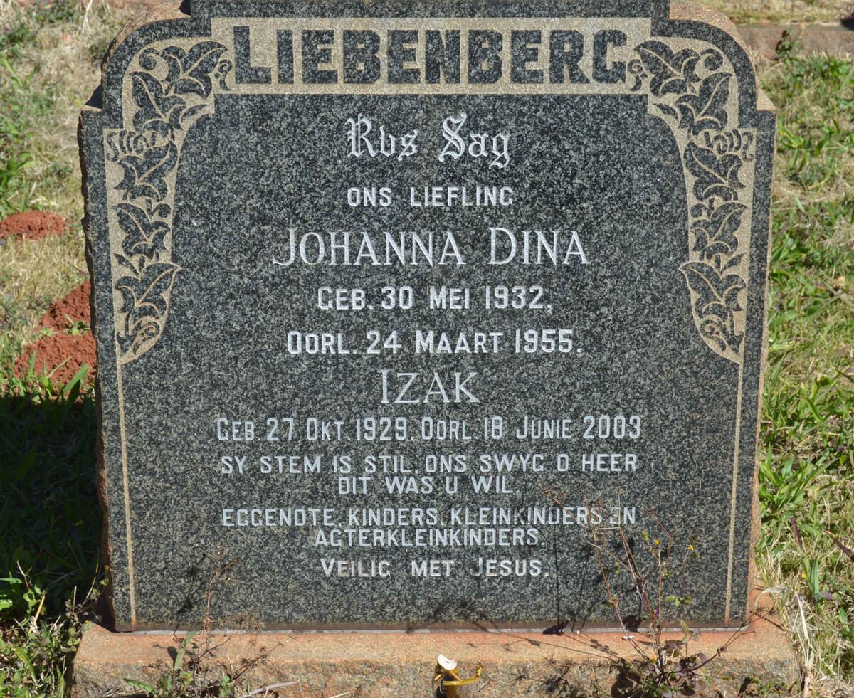 LIEBENBERG Izak 1929-2003 &amp; Johanna Dina 1932-1955