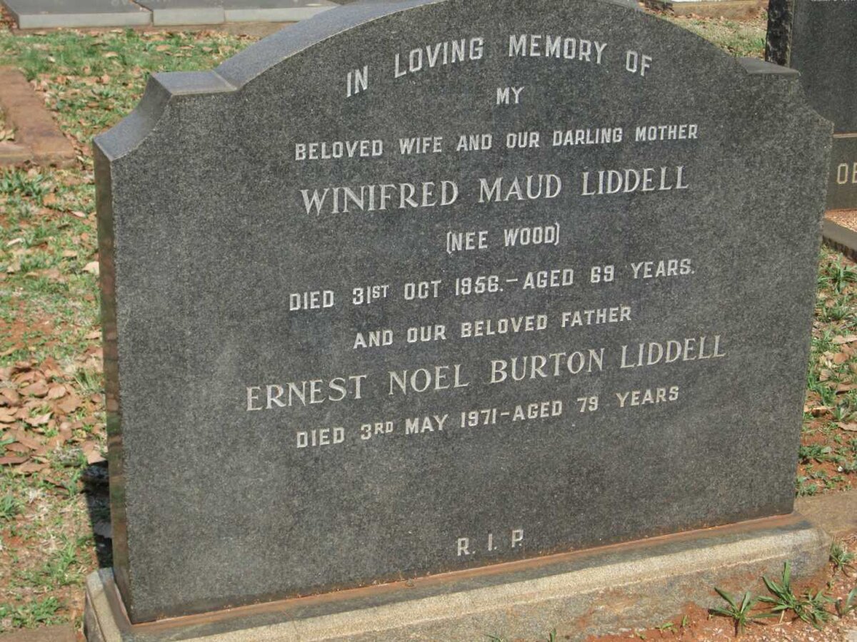 LIDDELL Ernest Noel Burton -1971 &amp; Winifred Maud WOOD -1956
