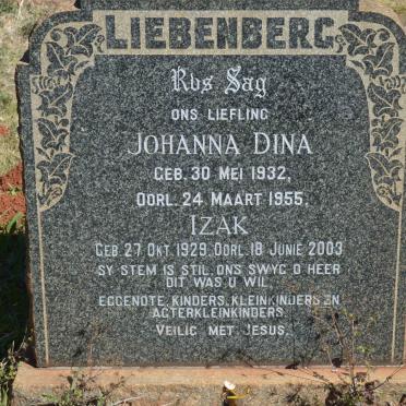 LIEBENBERG Izak 1929-2003 &amp; Johanna Dina 1932-1955