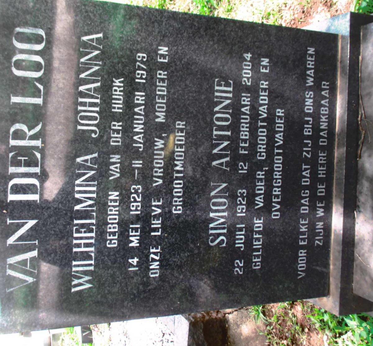 LOO Simon Antonie, van der 1923-2004 &amp; Wilhelmina Johanna VAN DER HURK 1923-1979