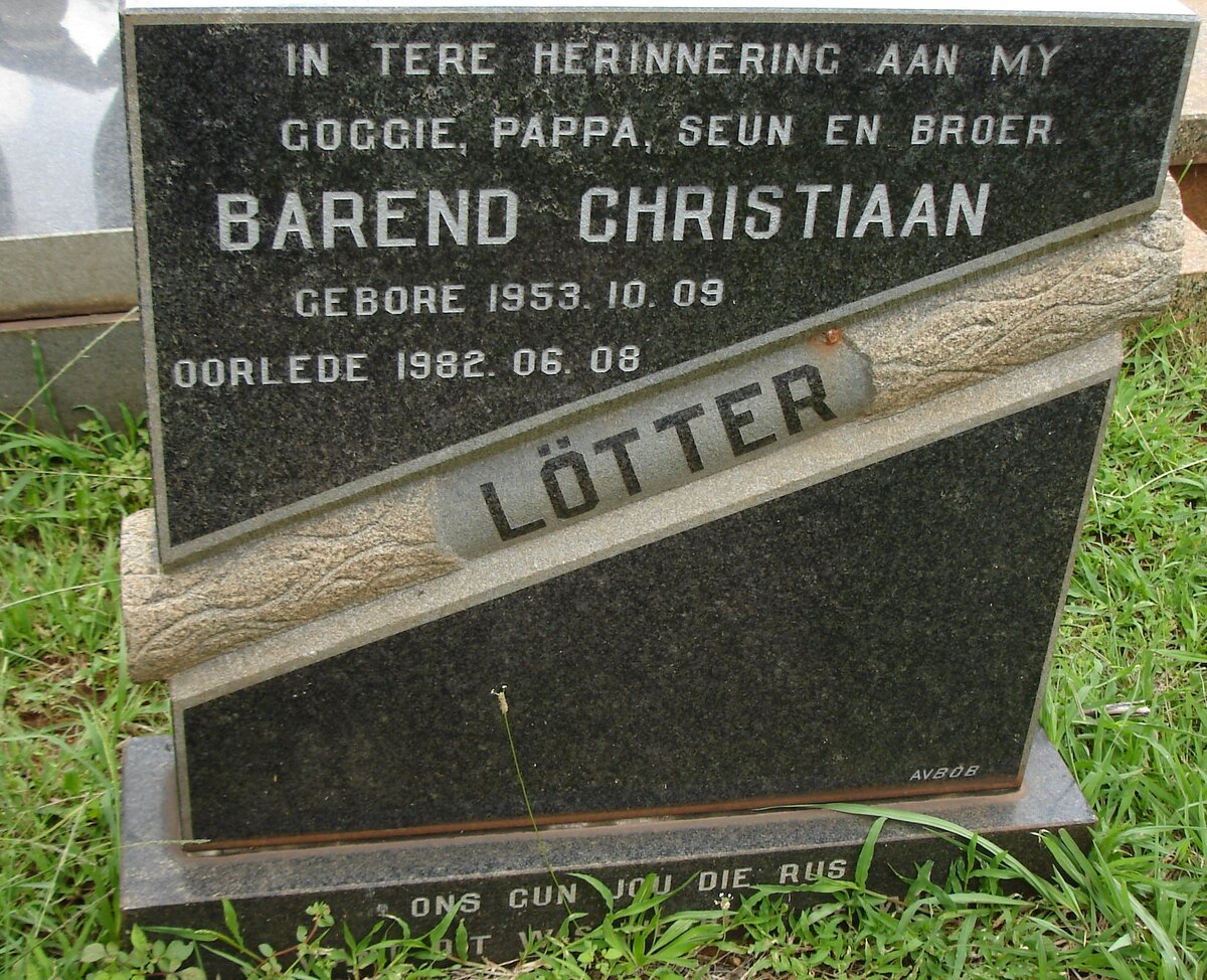 LOTTER Barend Christiaan 1953-1982