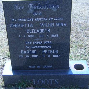 LOOTS Barend Petrus 1912-1987 &amp; Henrietta Wilhelmina Elizabeth 1910-1985