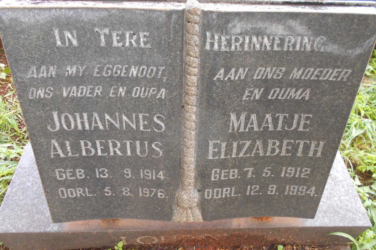LOUBSER Johannes Albertus 1914-1976 &amp; Maatje Elizabeth 1912-1994